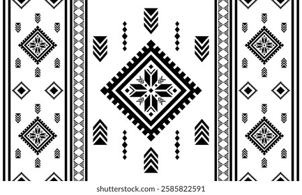 Southwest Aztec geometric Native American Mexican Navajo tribal ethnic boho indian texture ornament seamless pattern fabric black and white design vector for woven textile printing blanket rug carpet 