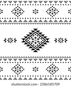 Southwest Aztec geometric Native American Mexican Navajo tribal ethnic boho indian texture ornament seamless pattern fabric black and white design vector for woven textile printing blanket rug carpet 