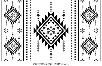 Southwest Aztec geometric Native American Mexican Navajo tribal ethnic boho indian texture ornament seamless pattern fabric black and white design vector for woven textile printing blanket rug carpet 