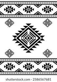 Southwest Aztec geometric Native American Mexican Navajo tribal ethnic boho indian texture ornament seamless pattern fabric black and white design vector for woven textile printing blanket rug carpet 