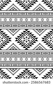 Southwest Aztec geometric Native American Mexican Navajo tribal ethnic boho indian texture ornament seamless pattern fabric black and white design vector for woven textile printing blanket rug carpet 