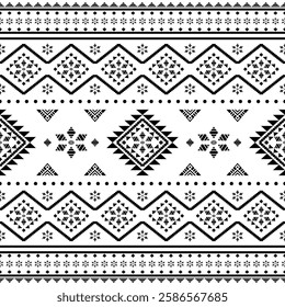 Southwest Aztec geometric Native American Mexican Navajo tribal ethnic boho indian texture ornament seamless pattern fabric black and white design vector for woven textile printing blanket rug carpet 