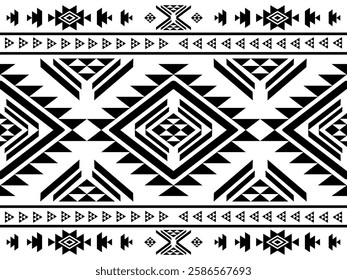 Southwest Aztec geometric Native American Mexican Navajo tribal ethnic boho indian texture ornament seamless pattern fabric black and white design vector for woven textile printing blanket rug carpet 