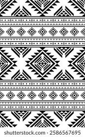 Southwest Aztec geometric Native American Mexican Navajo tribal ethnic boho indian texture ornament seamless pattern fabric black and white design vector for woven textile printing blanket rug carpet 