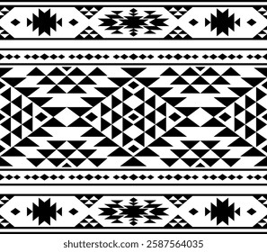 Southwest Aztec geometric Native American Mexican Navajo tribal ethnic boho indian texture ornament seamless pattern fabric black and white design vector for woven textile printing blanket rug carpet 