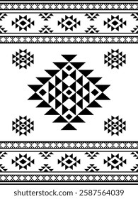 Southwest Aztec geometric Native American Mexican Navajo tribal ethnic boho indian texture ornament seamless pattern fabric black and white design vector for woven textile printing blanket rug carpet 