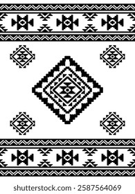 Southwest Aztec geometric Native American Mexican Navajo tribal ethnic boho indian texture ornament seamless pattern fabric black and white design vector for woven textile printing blanket rug carpet 