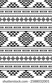 Southwest Aztec geometric Native American Mexican Navajo tribal ethnic boho indian texture ornament seamless pattern fabric black and white design vector for woven textile printing blanket rug carpet 