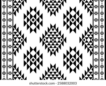 Southwest Aztec geometric Native American Mexican Navajo tribal ethnic boho indian texture ornament seamless pattern fabric black and white design vector for woven textile printing blanket rug carpet 