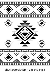 Southwest Aztec geometric Native American Mexican Navajo tribal ethnic boho indian texture ornament seamless pattern fabric black and white design vector for woven textile printing blanket rug carpet 