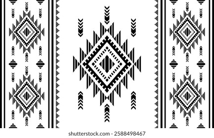 Southwest Aztec geometric Native American Mexican Navajo tribal ethnic boho indian texture ornament seamless pattern fabric black and white design vector for woven textile printing blanket rug carpet 