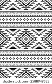 Southwest Aztec geometric Native American Mexican Navajo tribal ethnic boho indian texture ornament seamless pattern fabric black and white design vector for woven textile printing blanket rug carpet 