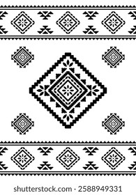 Southwest Aztec geometric Native American Mexican Navajo tribal ethnic boho indian texture ornament seamless pattern fabric black and white design vector for woven textile printing blanket rug carpet 