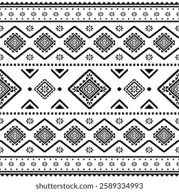 Southwest Aztec geometric Native American Mexican Navajo tribal ethnic boho indian texture ornament seamless pattern fabric black and white design vector for woven textile printing blanket rug carpet 