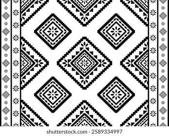 Southwest Aztec geometric Native American Mexican Navajo tribal ethnic boho indian texture ornament seamless pattern fabric black and white design vector for woven textile printing blanket rug carpet 