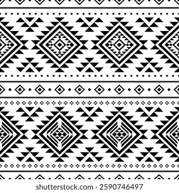 Southwest Aztec geometric Native American Mexican Navajo tribal ethnic boho indian texture ornament seamless pattern fabric black and white design vector for woven textile printing blanket rug carpet 