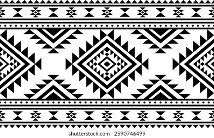 Southwest Aztec geometric Native American Mexican Navajo tribal ethnic boho indian texture ornament seamless pattern fabric black and white design vector for woven textile printing blanket rug carpet 