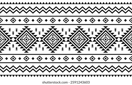 Southwest Aztec geometric Native American Mexican Navajo tribal ethnic boho indian texture ornament seamless pattern fabric black and white design vector for woven textile printing blanket rug carpet 