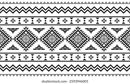 Southwest Aztec geometric Native American Mexican Navajo tribal ethnic boho indian texture ornament seamless pattern fabric black and white design vector for woven textile printing blanket rug carpet 