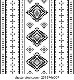 Southwest Aztec geometric Native American Mexican Navajo tribal ethnic boho indian texture ornament seamless pattern fabric black and white design vector for woven textile printing blanket rug carpet 