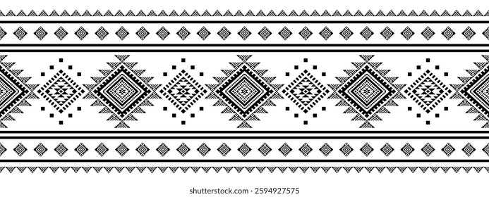 Southwest Aztec geometric Native American Mexican Navajo tribal ethnic boho indian texture ornament seamless pattern fabric black and white design vector for woven textile printing blanket rug carpet 