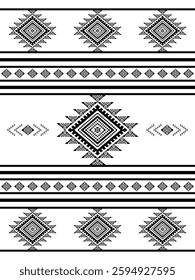 Southwest Aztec geometric Native American Mexican Navajo tribal ethnic boho indian texture ornament seamless pattern fabric black and white design vector for woven textile printing blanket rug carpet 