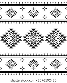 Southwest Aztec geometric Native American Mexican Navajo tribal ethnic boho indian texture ornament seamless pattern fabric black and white design vector for woven textile printing blanket rug carpet 