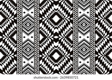 Southwest Aztec geometric Native American Mexican Navajo tribal ethnic seamless pattern fabric black and white design vector for textile printing