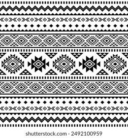 Southwest geometric seamless patterns Aztec Navajo Native American tribal ethnic black and white for textile printing