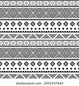 Southwest geometric seamless patterns Aztec Navajo Native American tribal ethnic black and white for textile printing