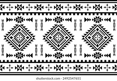 Southwest geometric seamless patterns Aztec Navajo Native American tribal ethnic black and white for textile printing