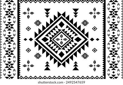 Southwest geometric seamless patterns Aztec Navajo Native American tribal ethnic black and white for textile printing