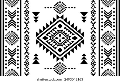 Southwest geometric seamless patterns Aztec Navajo Native American tribal ethnic black and white for textile printing