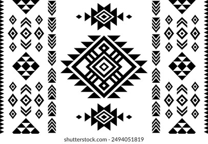 Southwest geometric seamless patterns Aztec Navajo Native American tribal ethnic black and white for textile printing