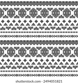 Southwest geometric seamless patterns Aztec Navajo Native American tribal ethnic black and white for textile printing