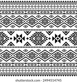 Southwest geometric seamless patterns Aztec Navajo Native American tribal ethnic black and white for textile printing