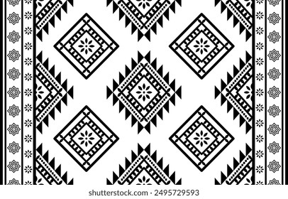 Southwest geometric seamless patterns Aztec Navajo Native American tribal ethnic black and white for textile printing