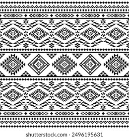 Southwest geometric seamless patterns Aztec Navajo Native American tribal ethnic black and white for textile printing