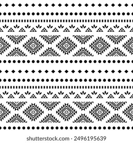 Southwest geometric seamless patterns Aztec Navajo Native American tribal ethnic black and white for textile printing