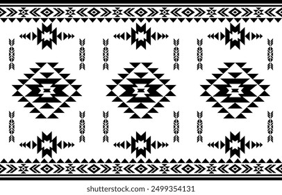 Südwest geometrische nahtlose Muster Aztec Navajo Indianer Stamm ethnisch schwarz-weiß für Stoffdruck