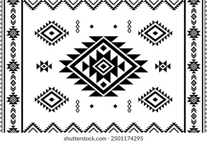 Southwest geometric seamless patterns Aztec Navajo Native American tribal ethnic black and white for textile printing