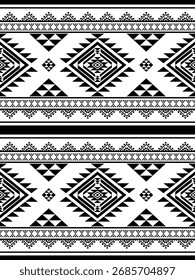 Southwest native with line texture seamless pattern ethnic tribal Aztec geometric Navajo Native American fabric black and white design vector for textile printing
