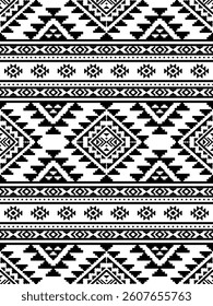 Southwest Native seamless pattern ethnic tribal Aztec geometric Navajo Native American fabric black and white design vector for textile printing
