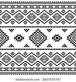 Southwest Native seamless pattern ethnic tribal Aztec geometric Navajo Native American fabric black and white design vector for textile printing