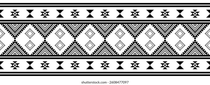 Southwest Native seamless pattern ethnic tribal Aztec geometric Navajo Native American fabric black and white design vector for textile printing