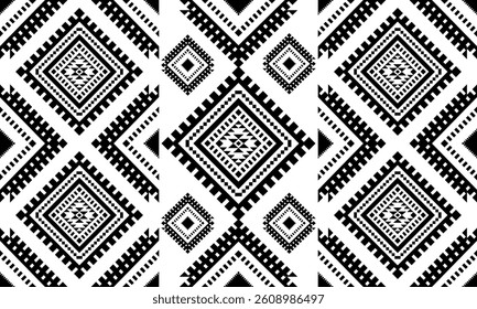 Southwest Native seamless pattern ethnic tribal Aztec geometric Navajo Native American fabric black and white design vector for textile print