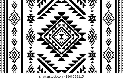Southwest Native seamless pattern ethnic tribal Aztec geometric Navajo Native American fabric black and white design vector for textile print