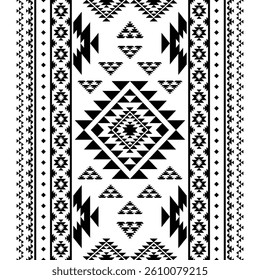 Southwest Native seamless pattern ethnic tribal Aztec geometric Navajo Native American fabric black and white design vector for textile print
