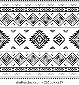 Southwest Native seamless pattern ethnic tribal Aztec geometric Navajo Native American fabric black and white design vector for textile print
