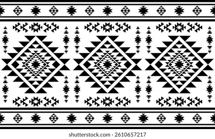 Southwest Native seamless pattern ethnic tribal Aztec geometric Navajo Native American fabric black and white design vector for textile print